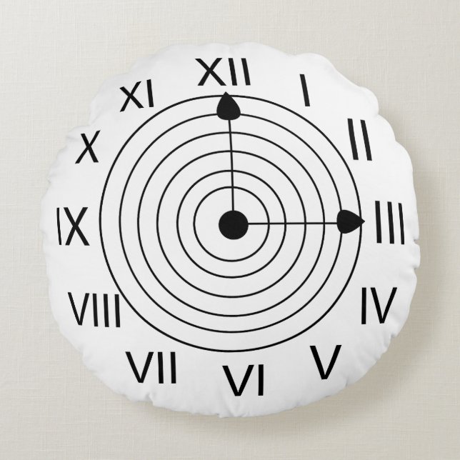 Almofada Redonda Relógio romano preto e branco (Frente)
