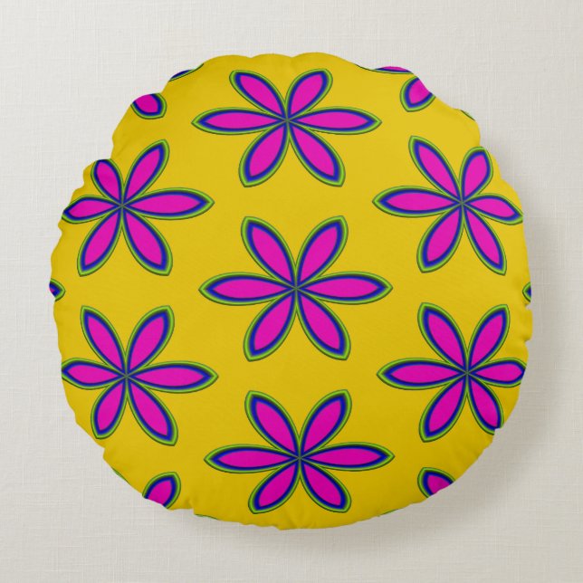 Almofada Redonda Remendo de Flor Roxa (Frente)