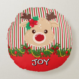 Almofada Redonda Rena de Natal Fofo Personalizada 