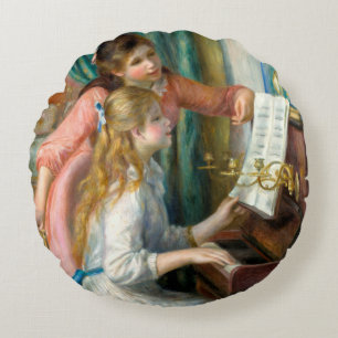 Almofada Redonda Renoir Duas Meninas ao Piano Impressão Música Arte