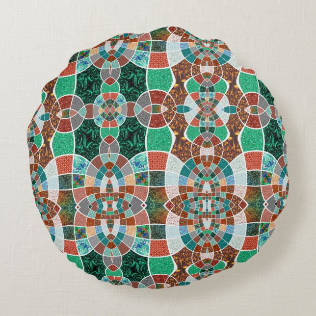 Almofada Redonda Repetição de imagens com efeito fractal ligeiro (Verso)