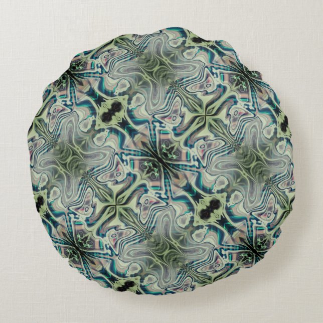 Almofada Redonda Repetição do ciano verde acinzentado e verde (Verso)