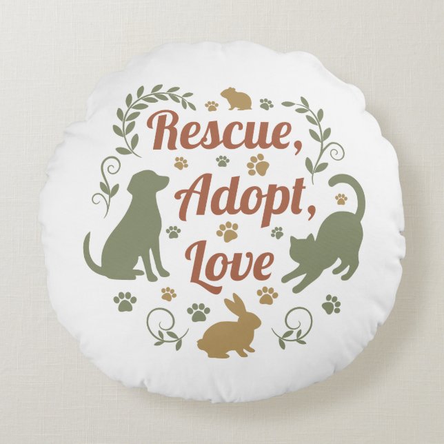 Almofada Redonda Rescue, Adopt, Love (Frente)
