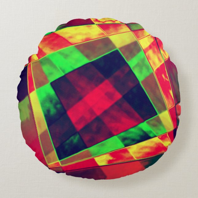 Almofada Redonda Retângulos e quadrados coloridos inclinados (Frente)