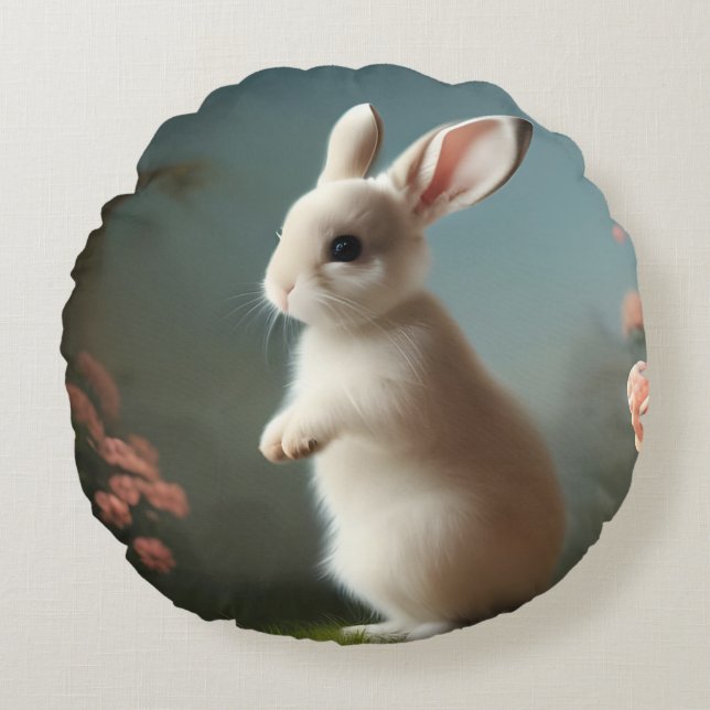Almofada Redonda Retrato Bonito de Bunny Bebê (Frente)