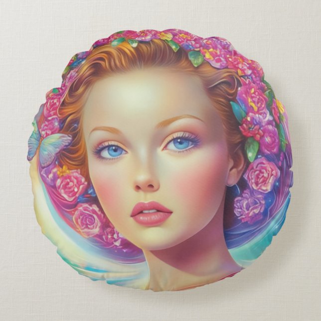 Almofada Redonda Retrato da Coroa Eoral (Frente)