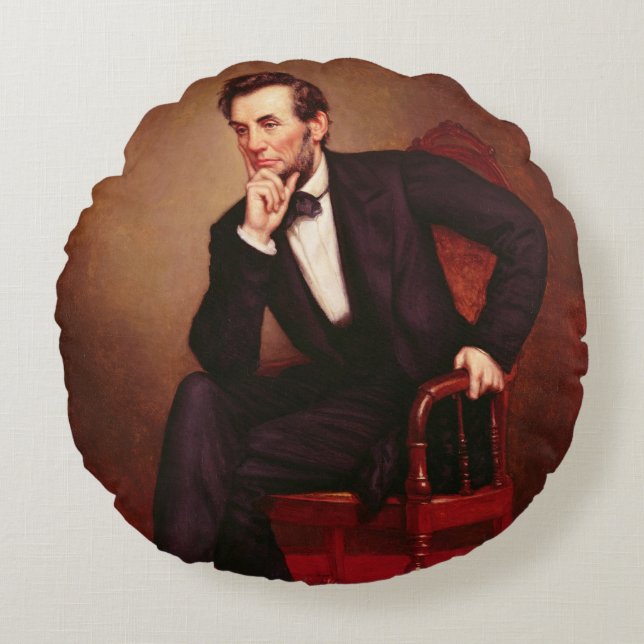 Almofada Redonda Retrato de Abraham Lincoln (Frente)