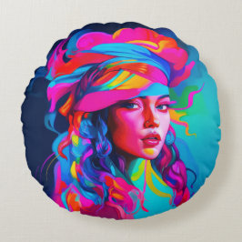 Almofada Redonda Retrato de Abstrato vibrante