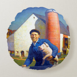 Almofada Redonda Retrato de um Farmer Fazenda Life NC Wyeth 1943