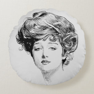 Almofada Redonda Retrato de uma menina de Gibson, 1900