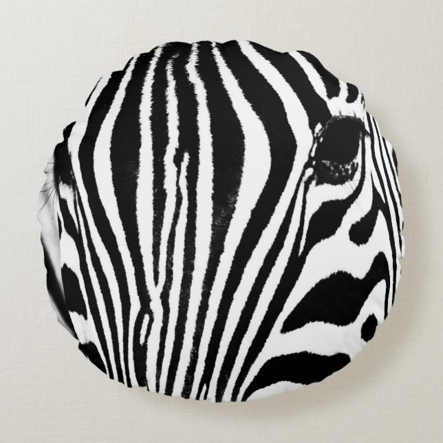 Almofada Redonda Retrato zebra preto e branco (Frente)