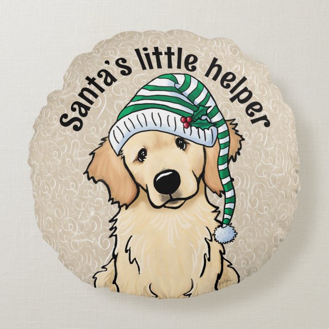 Almofada Redonda Retriever Ouro de Natal (Frente)