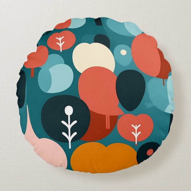 Almofada Redonda Retro Abstract Geometric Throw Pillow (Frente)