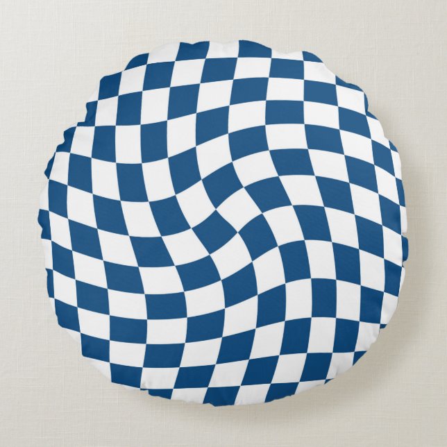 Almofada Redonda Retro Blue Checkered Dorm Room (Frente)