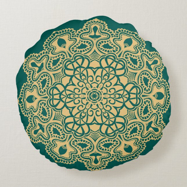 Almofada Redonda Retro Boho Chic Bohemian Hippie Rosette Mandala (Verso)