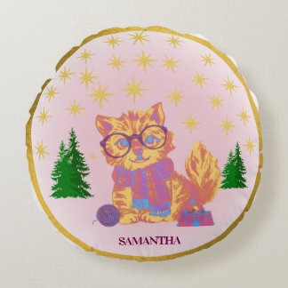 Almofada Redonda Retro Cat Ceramic Christmas 