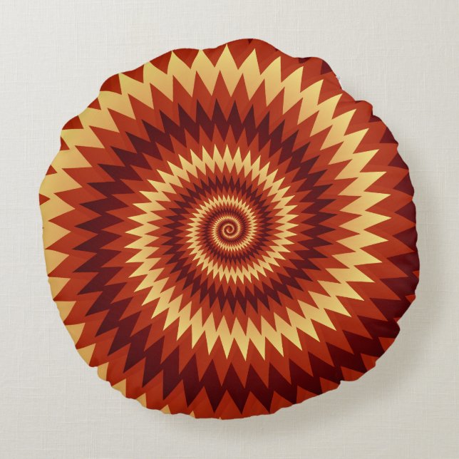 Almofada Redonda Retro Inferno Spiral Art – Hypnotic Geometric Flam (Verso)