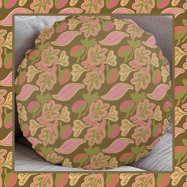 Almofada Redonda Retro leaves in bohem patterndesign (Criador carregado)