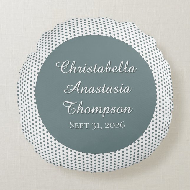 Almofada Redonda Retro Nostalgic Green Polka Dot Birth Stats (Frente)