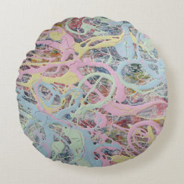 Almofada Redonda Retro Nouveau art Deco inspirou abstrato pastel