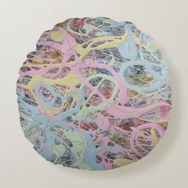 Almofada Redonda Retro Nouveau art Deco inspirou abstrato pastel (Frente)