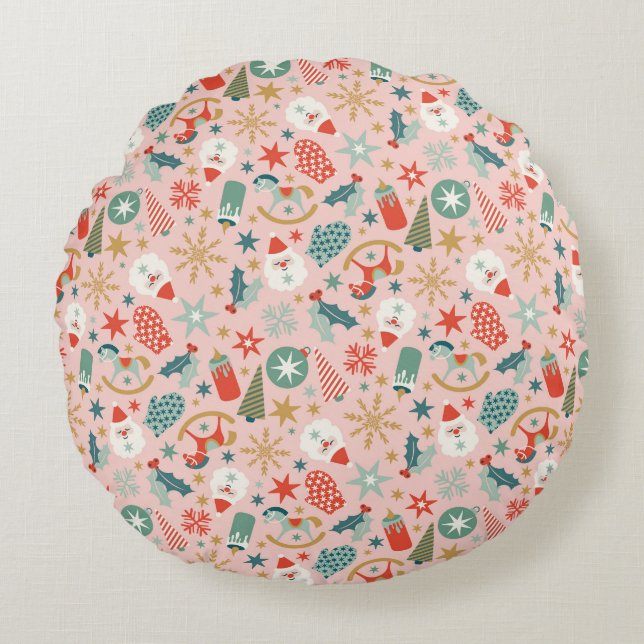 Almofada Redonda Retro Pastel Natal (Frente)
