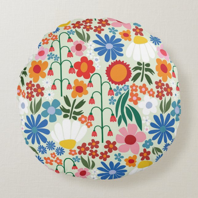 Almofada Redonda Retro Verão dos anos 60 (Frente)