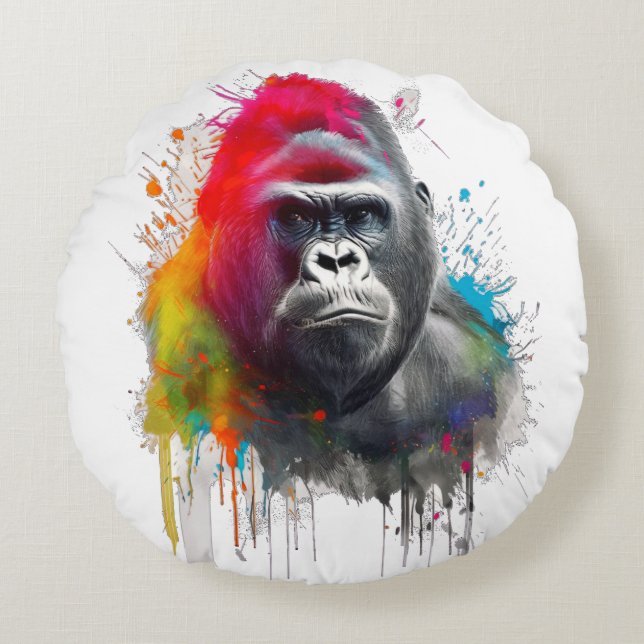 Almofada Redonda Rey de la Selva: Majestuoso Gorila Espald (Frente)