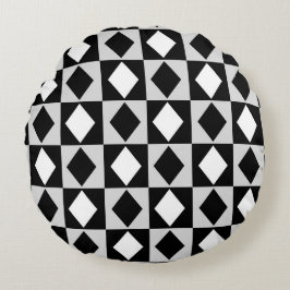 Almofada Redonda Rhombus Diamond Geométrico Branco Negro