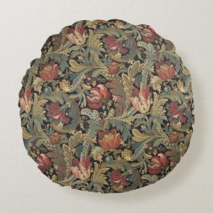 Almofada Redonda Rich Floral Tapeçaria Brocade Antique Clássica