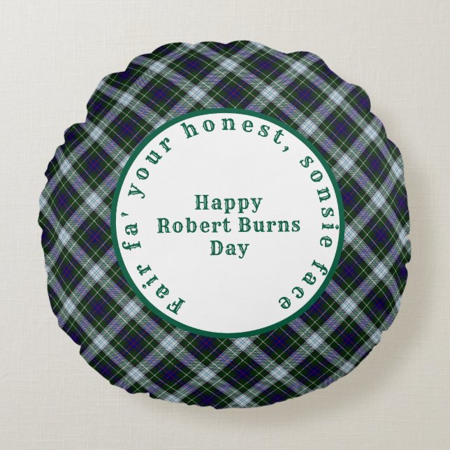 Almofada Redonda Robert Burns Scottish Tartan 2 (Frente)