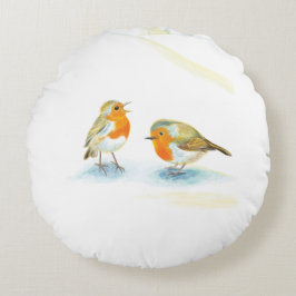 Almofada Redonda Robins vermelhos no inverno