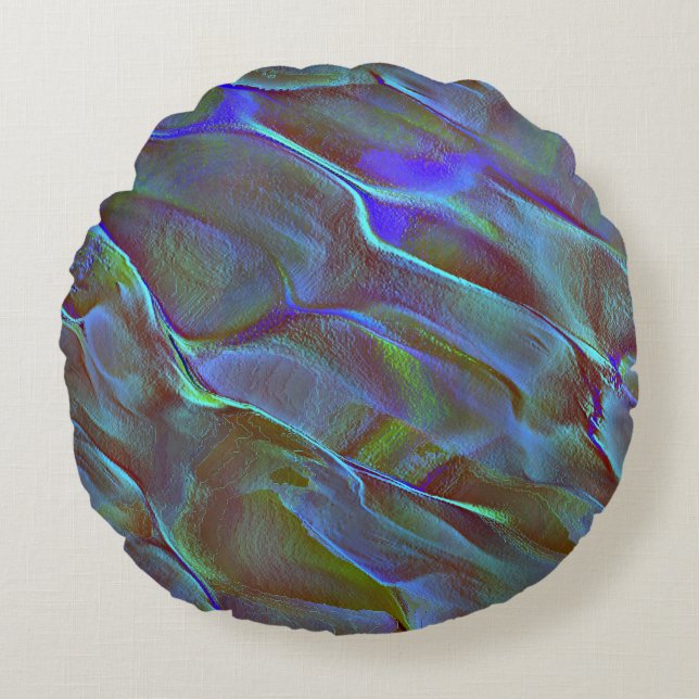 Almofada Redonda Rocha digital em tom de cetim azul queimado (Frente)