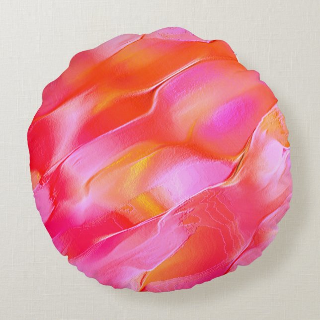 Almofada Redonda Rocha polida cor-de-rosa preta e laranja (Verso)