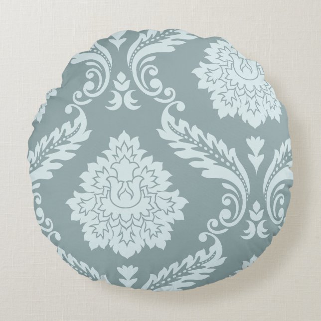 Almofada Redonda Rococo Damask Art I Duck Egg Blue+Teal (Frente)
