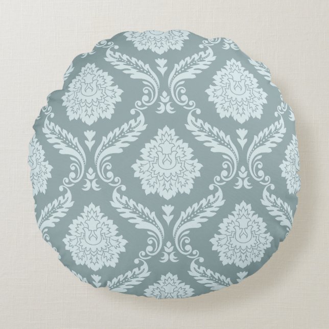 Almofada Redonda Rococo Damask Pattern Duck Egg Blue+Teal (Frente)