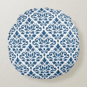 Almofada Redonda Rolar o Damask Big Ptn Dk Blue em branco
