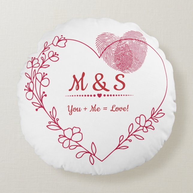 Almofada Redonda Romantic Fingerprint Heart Throw Pillow (Frente)