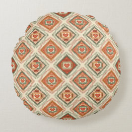 Almofada Redonda Romantic Southwestern Heart Pattern Peach & Sage