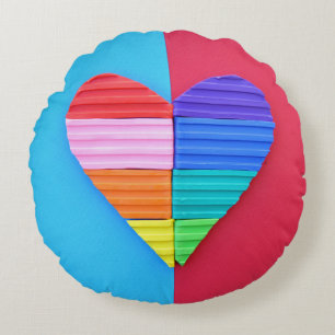 Almofada Redonda Romântica Amor Twin Rainbow Hearts