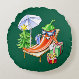 Almofada Redonda Ronda Verde Engraçado Xmas Chilm Sunball