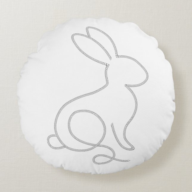 Almofada Redonda Rope Bunny Rabbit Design Moderno Minimalista (Frente)