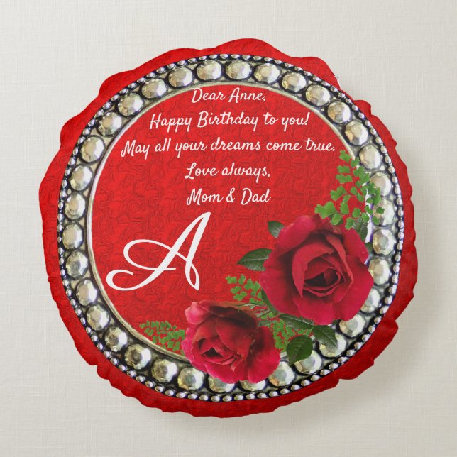 Almofada Redonda Rosa Abstrato de dois Designs lado 2 modernos (Verso)