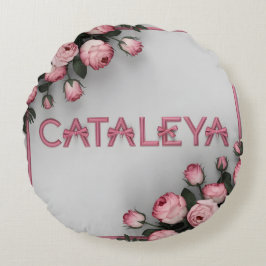 Almofada Redonda ROSA bordado e Travesseiro decorativo em branco da