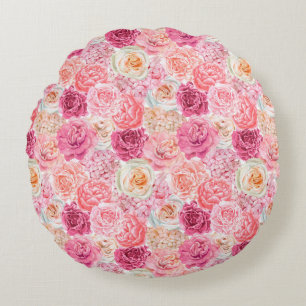 Almofada Redonda Rosa Branco Bege Rosa Magenta Floral Flores