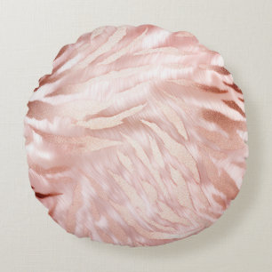 Almofada Redonda Rosa de Champanhe Rosa Glam Zebra Travesseiro redo