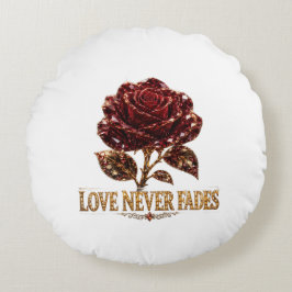 Almofada Redonda Rosa de Cristal Rubi – O Amor Nunca Desvanece