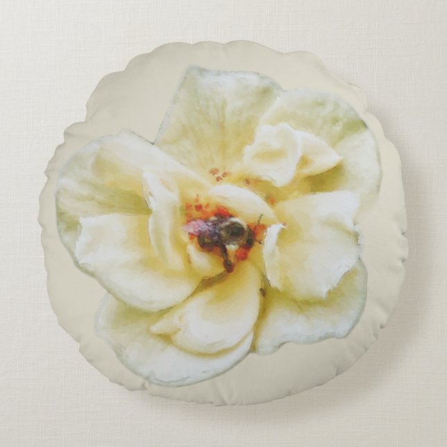 Almofada Redonda Rosa e Abelha (Frente)