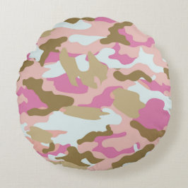 Almofada Redonda Rosa E Khaki