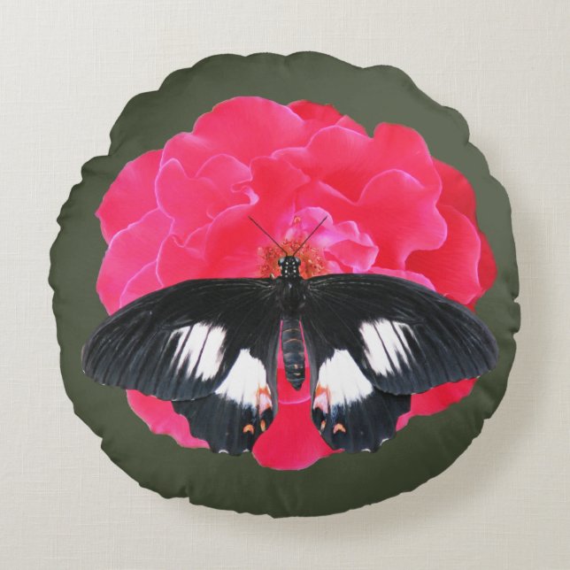 Almofada Redonda Rosa e Swallowtail (Frente)
